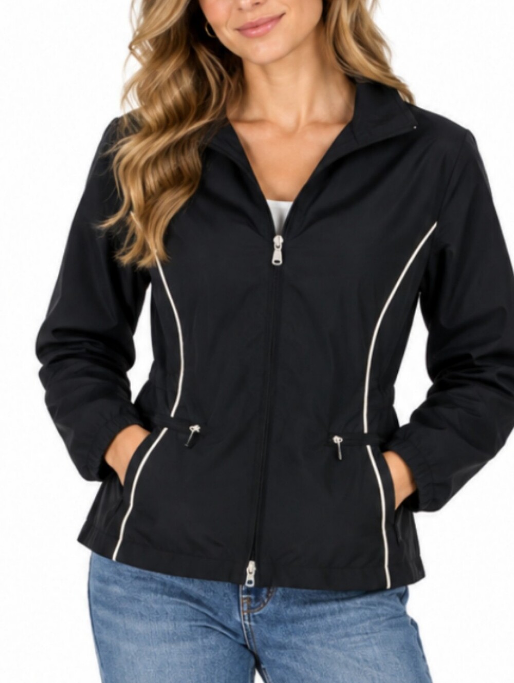 Brooks Brothers Windbreaker Jacket Size M Black White Piping Tenniscore Preppy